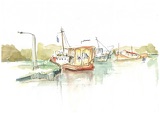 Boten, inkt en aquarel, serie Movement