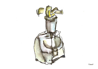 Parfum knoop, inkt en aquarel, serie Parfume