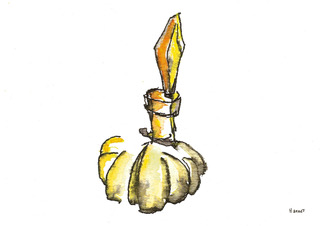 Parfum bolling geel, inkt en aquarel, serie Parfume